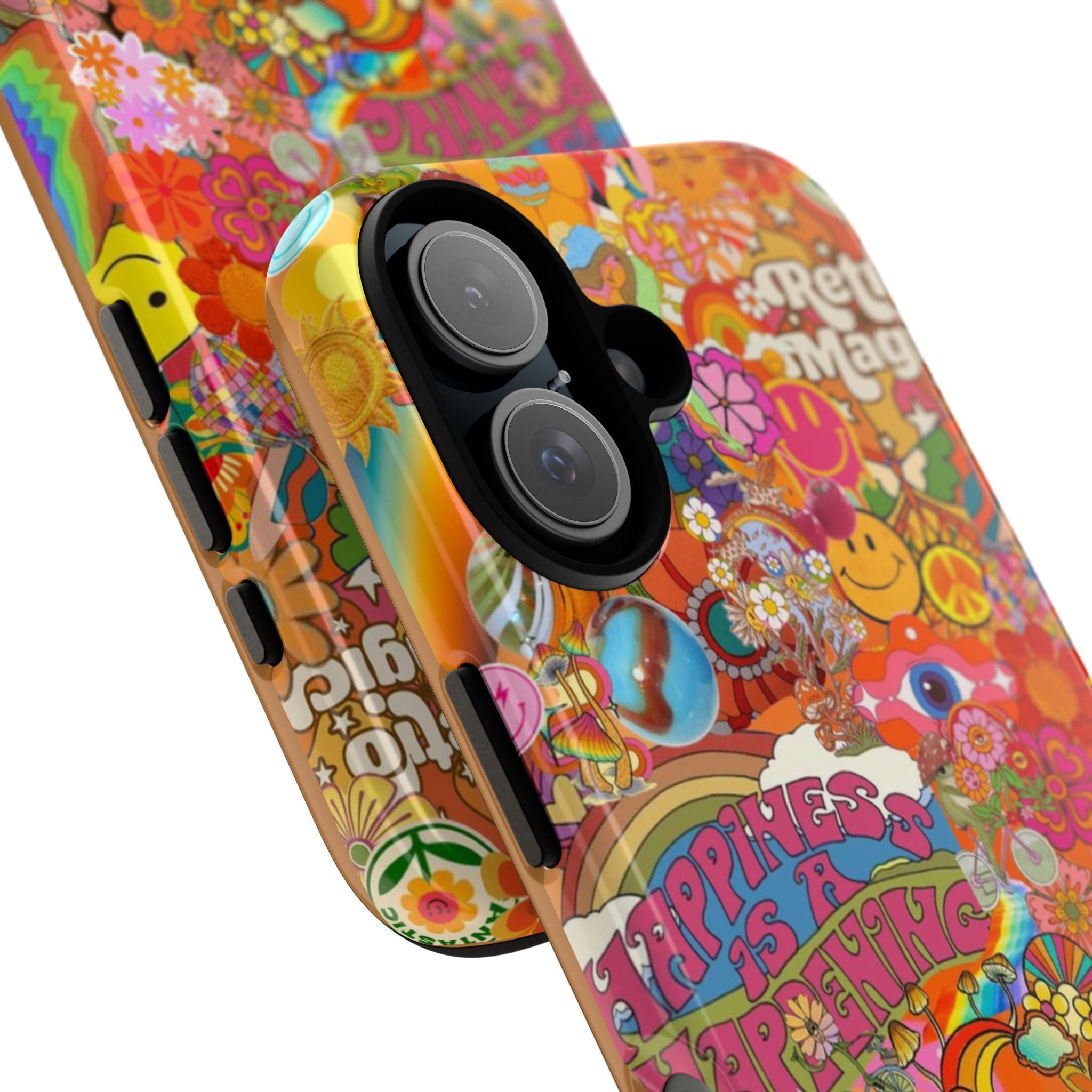 Happiness Is Happening – Groovy Hippie Retro Collage iPhone Case