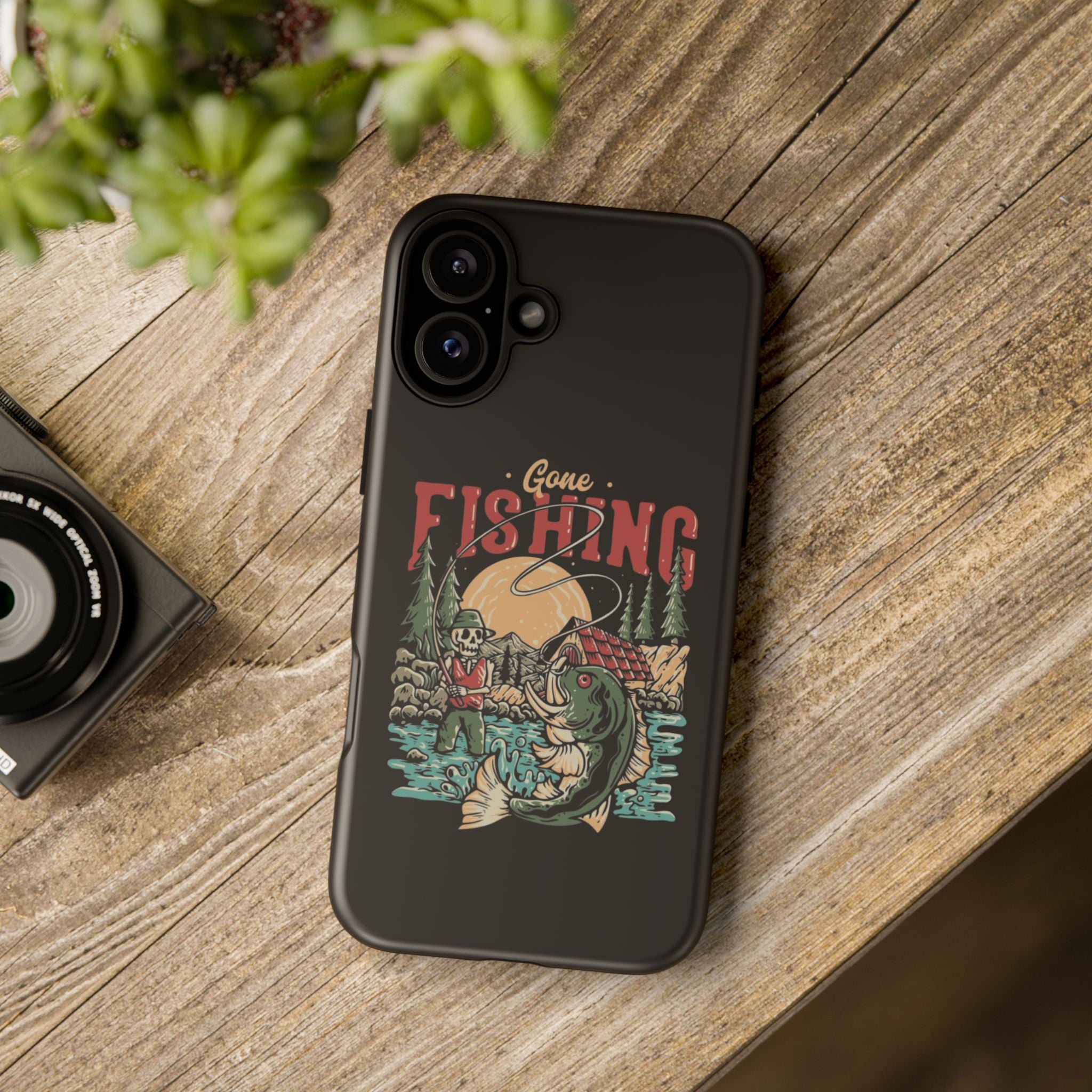 Gone Fishing Skeleton – Vintage Angler iPhone Case