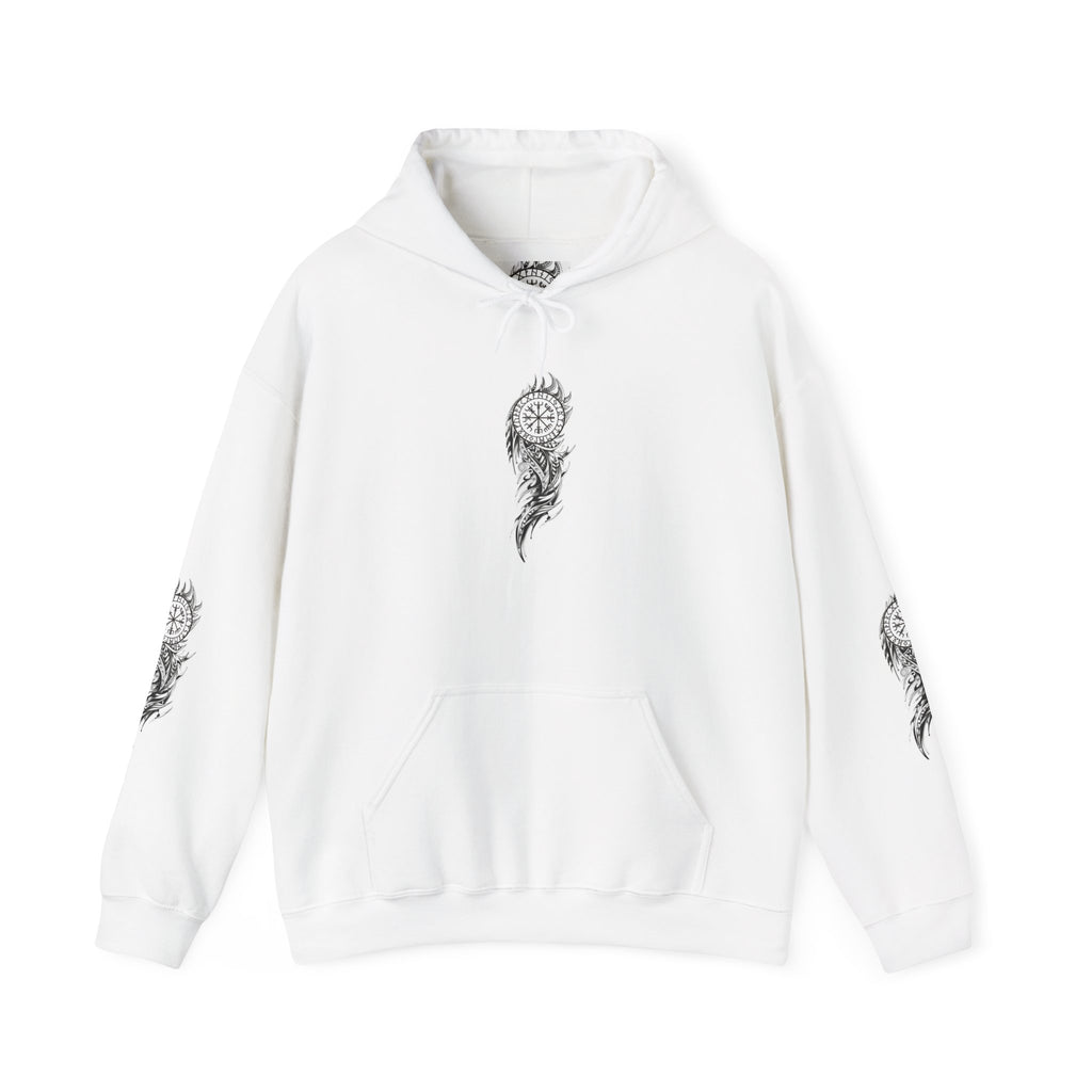 Vegvisir Compass with Tribal Flames Chic Graphic Hoodie