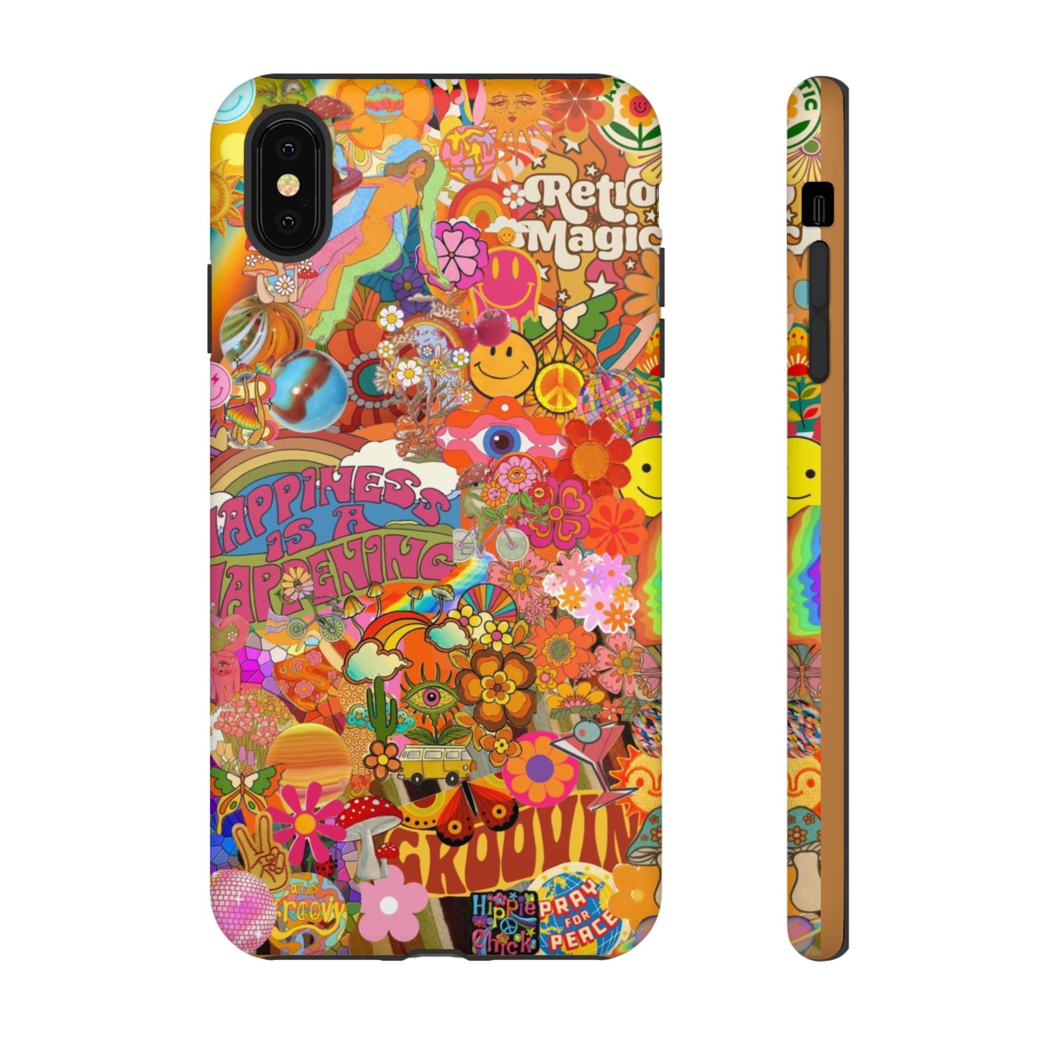 Happiness Is Happening – Groovy Hippie Retro Collage iPhone Case