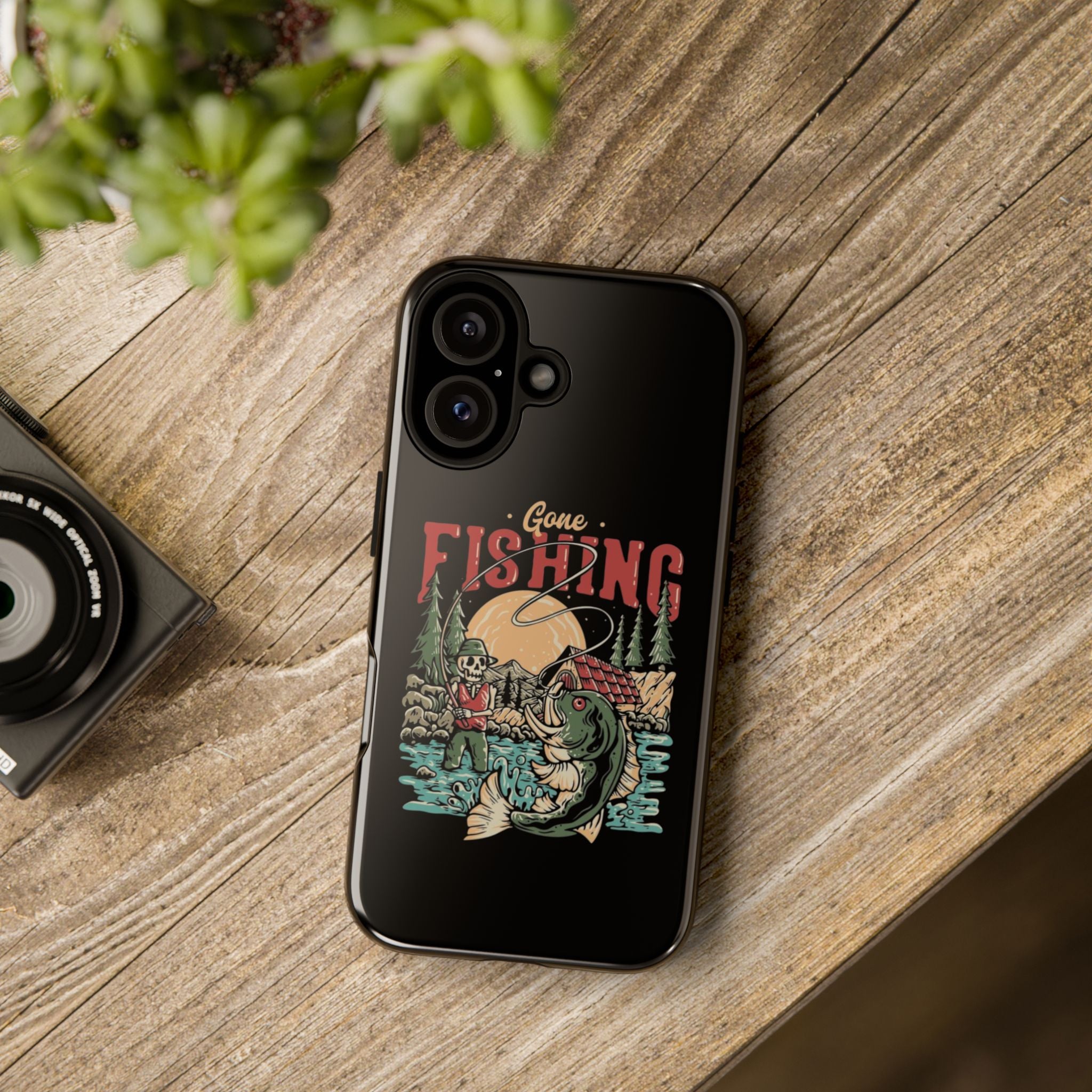 Gone Fishing Skeleton – Vintage Angler iPhone Case