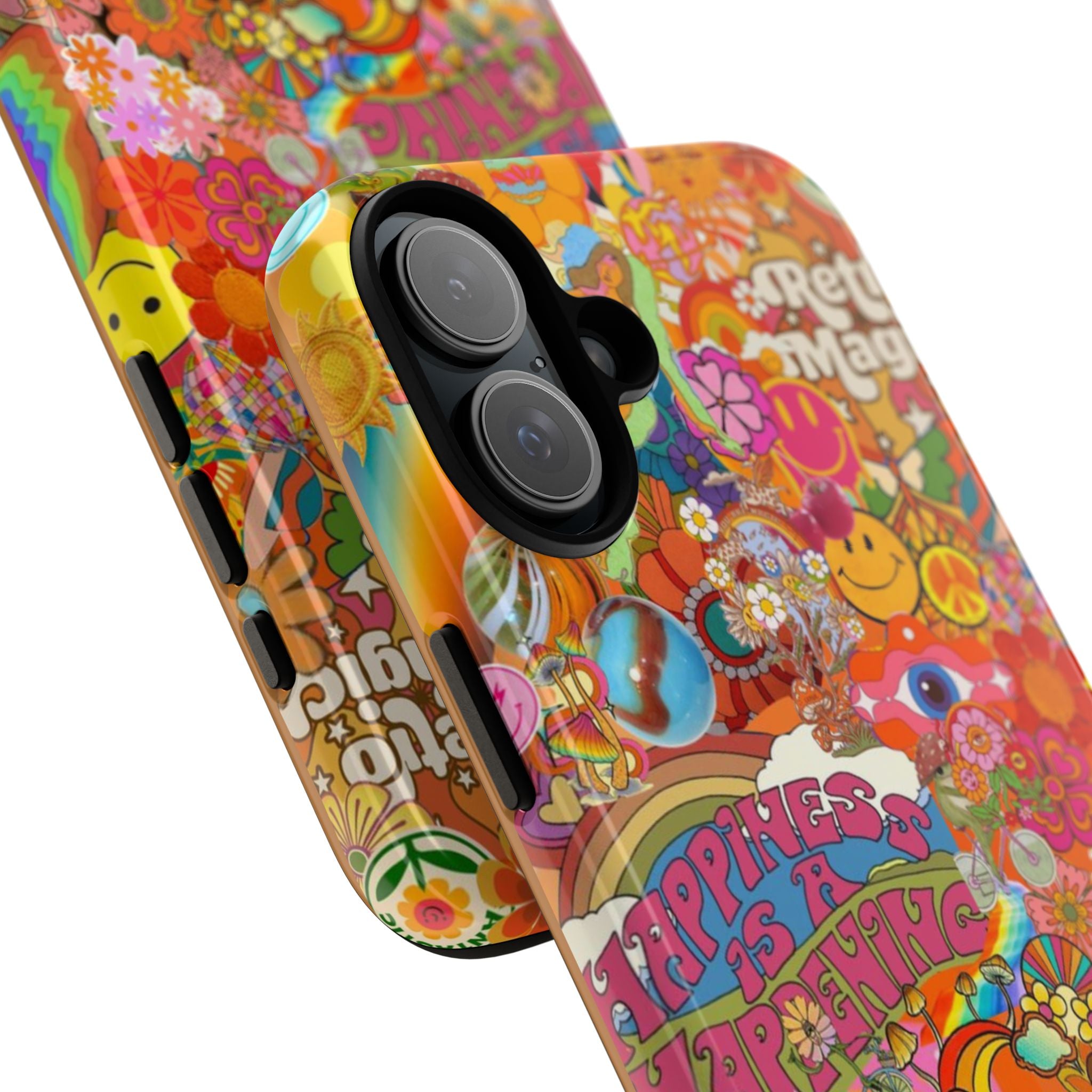 Happiness Is Happening – Groovy Hippie Retro Collage iPhone Case