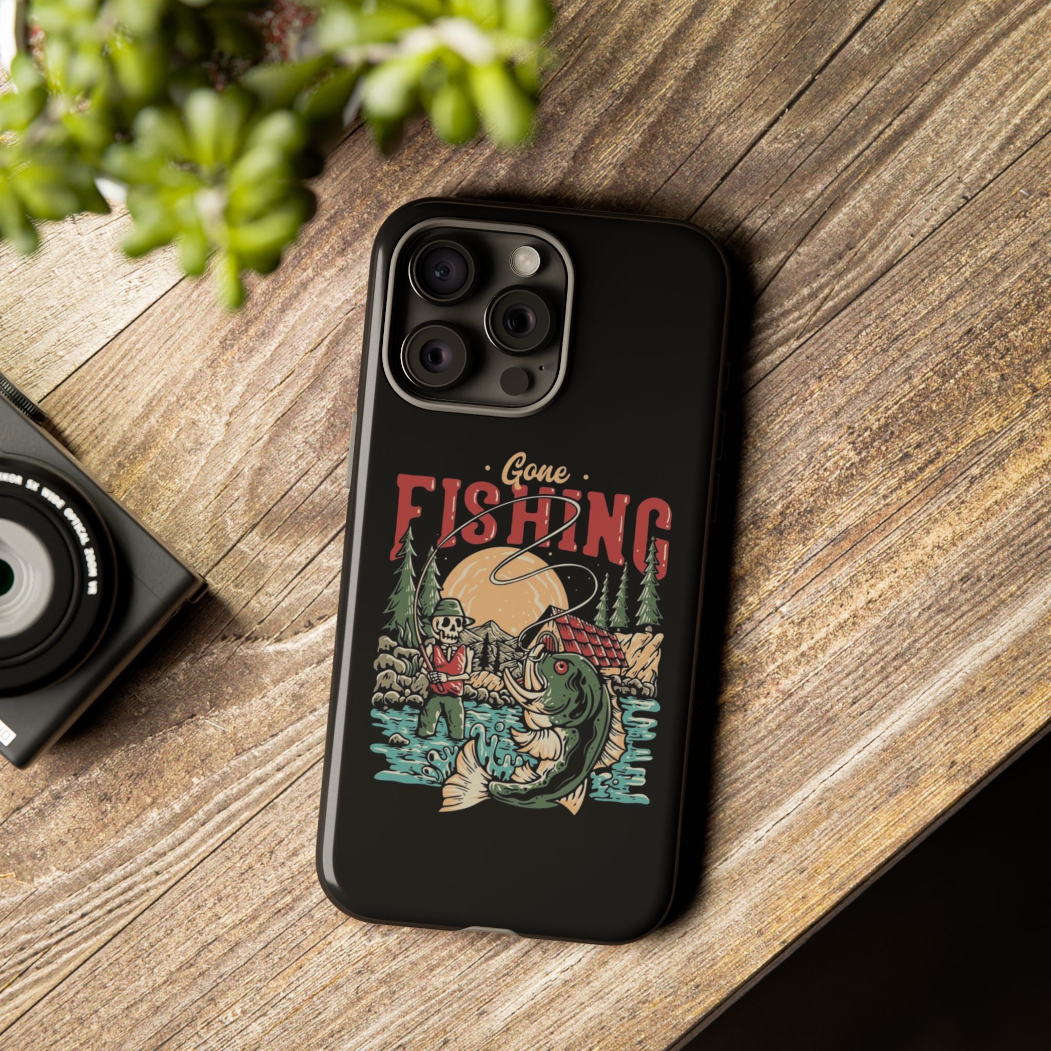 Gone Fishing Skeleton – Vintage Angler iPhone Case