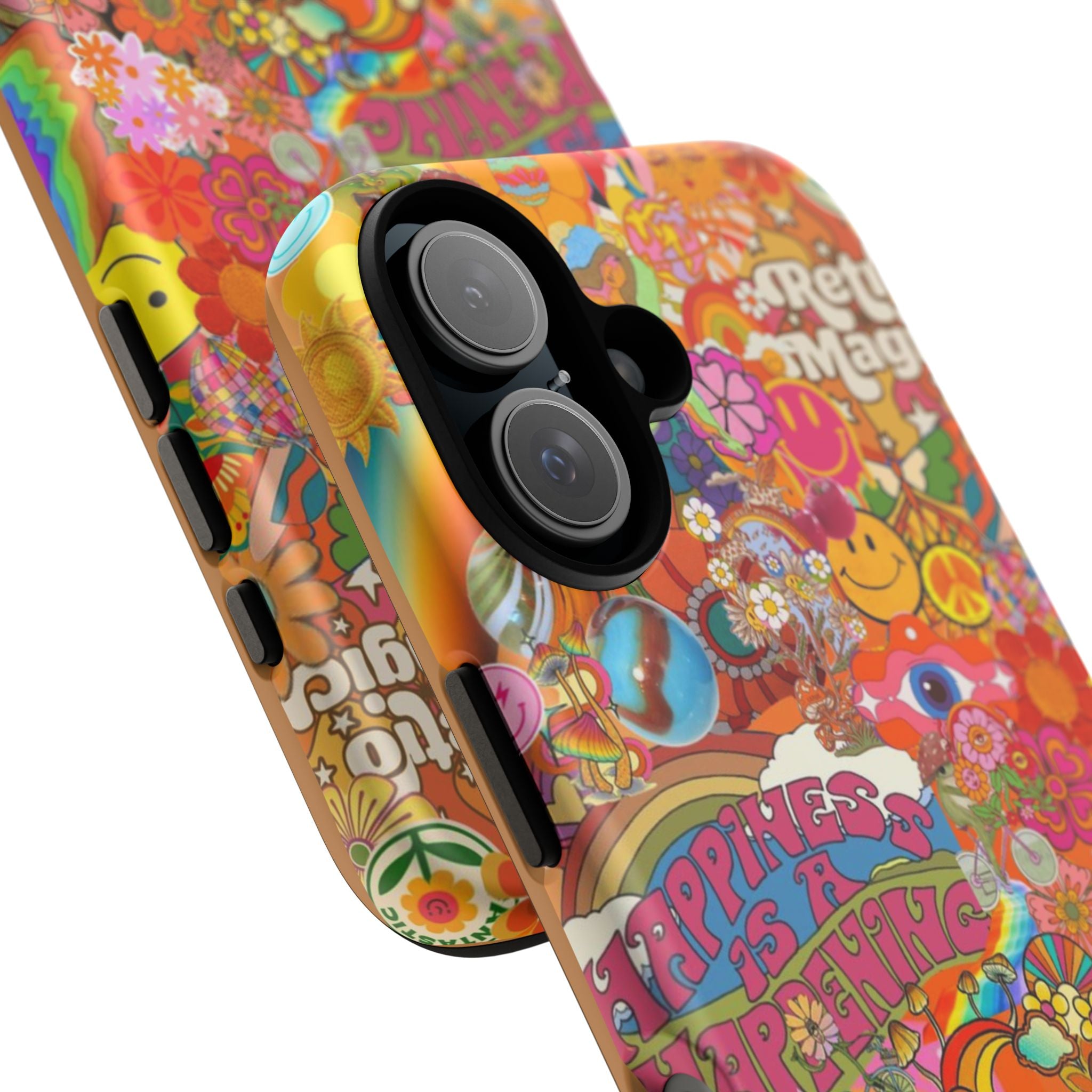 Happiness Is Happening – Groovy Hippie Retro Collage iPhone Case