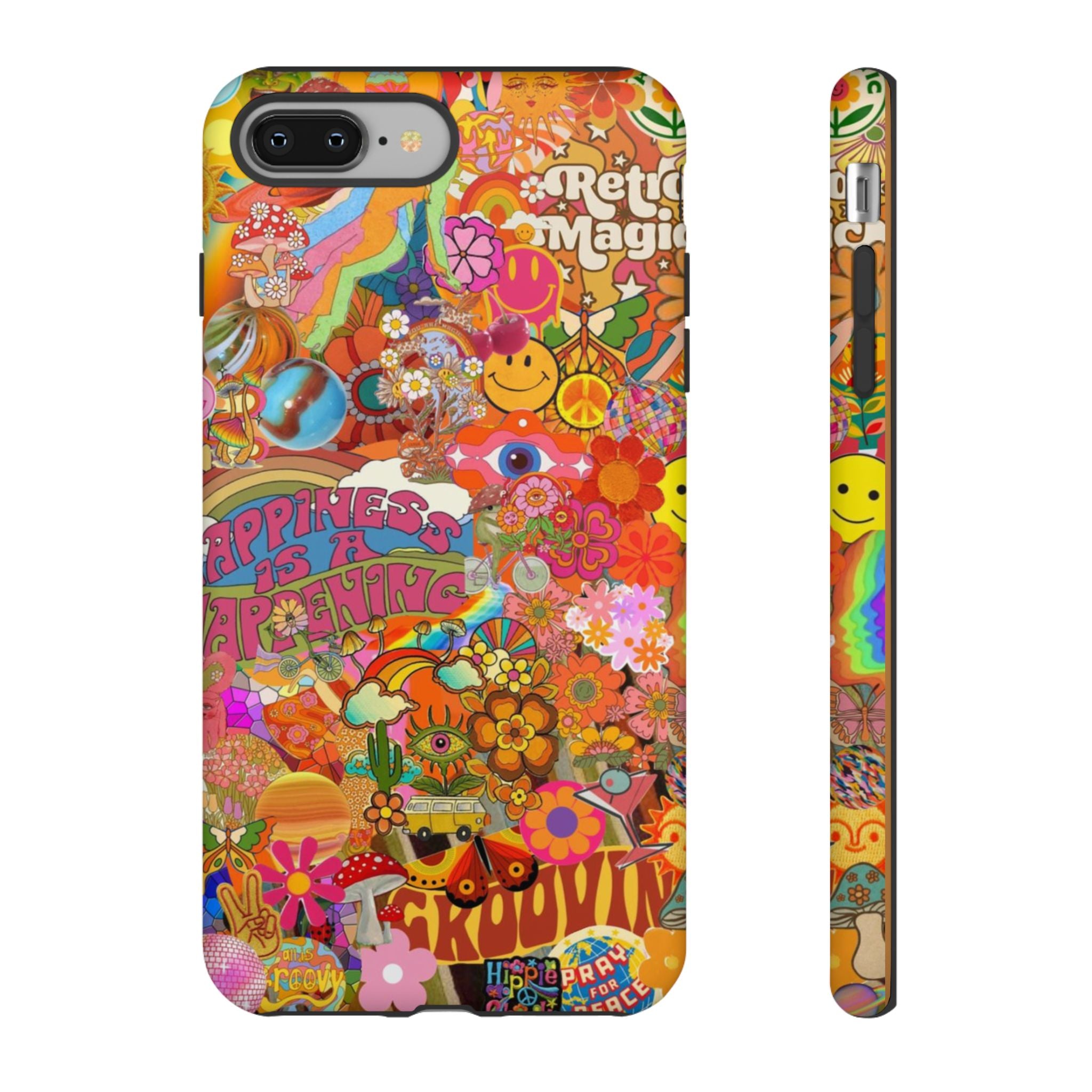 Happiness Is Happening – Groovy Hippie Retro Collage iPhone Case