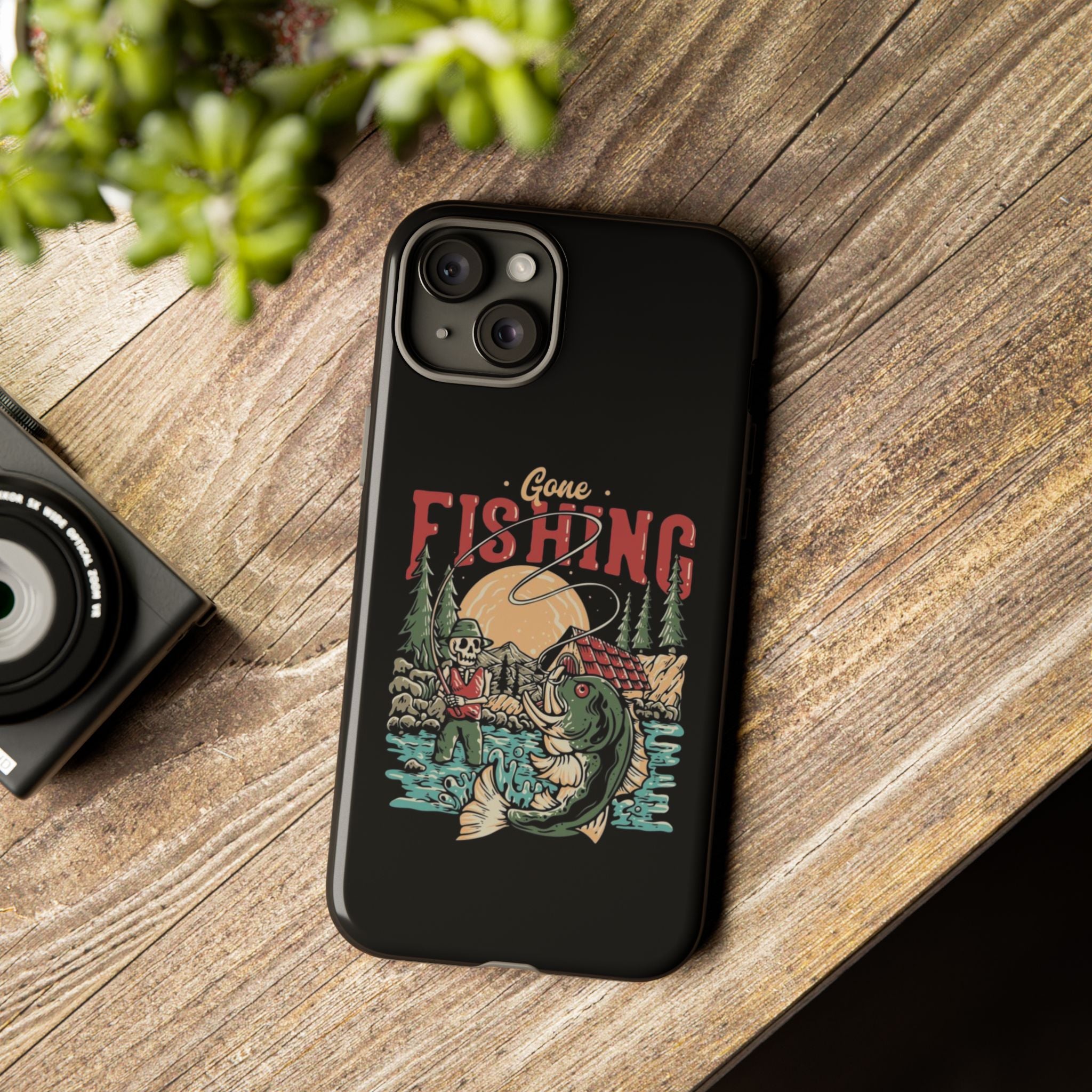 Gone Fishing Skeleton – Vintage Angler iPhone Case
