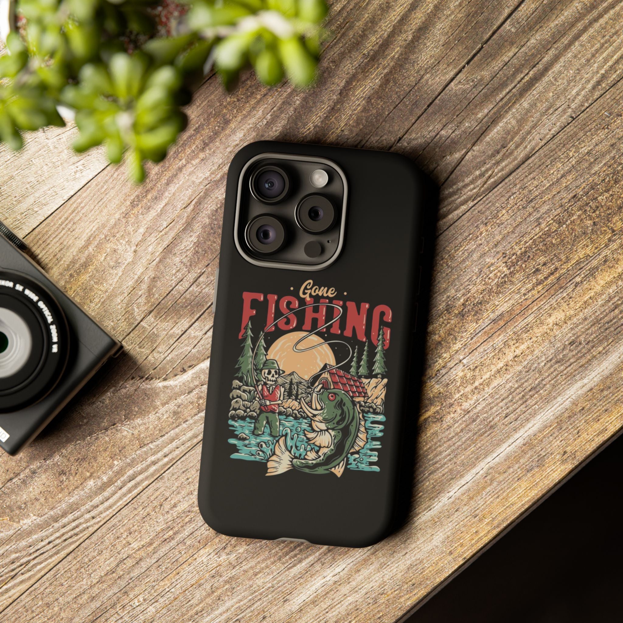 Gone Fishing Skeleton – Vintage Angler iPhone Case