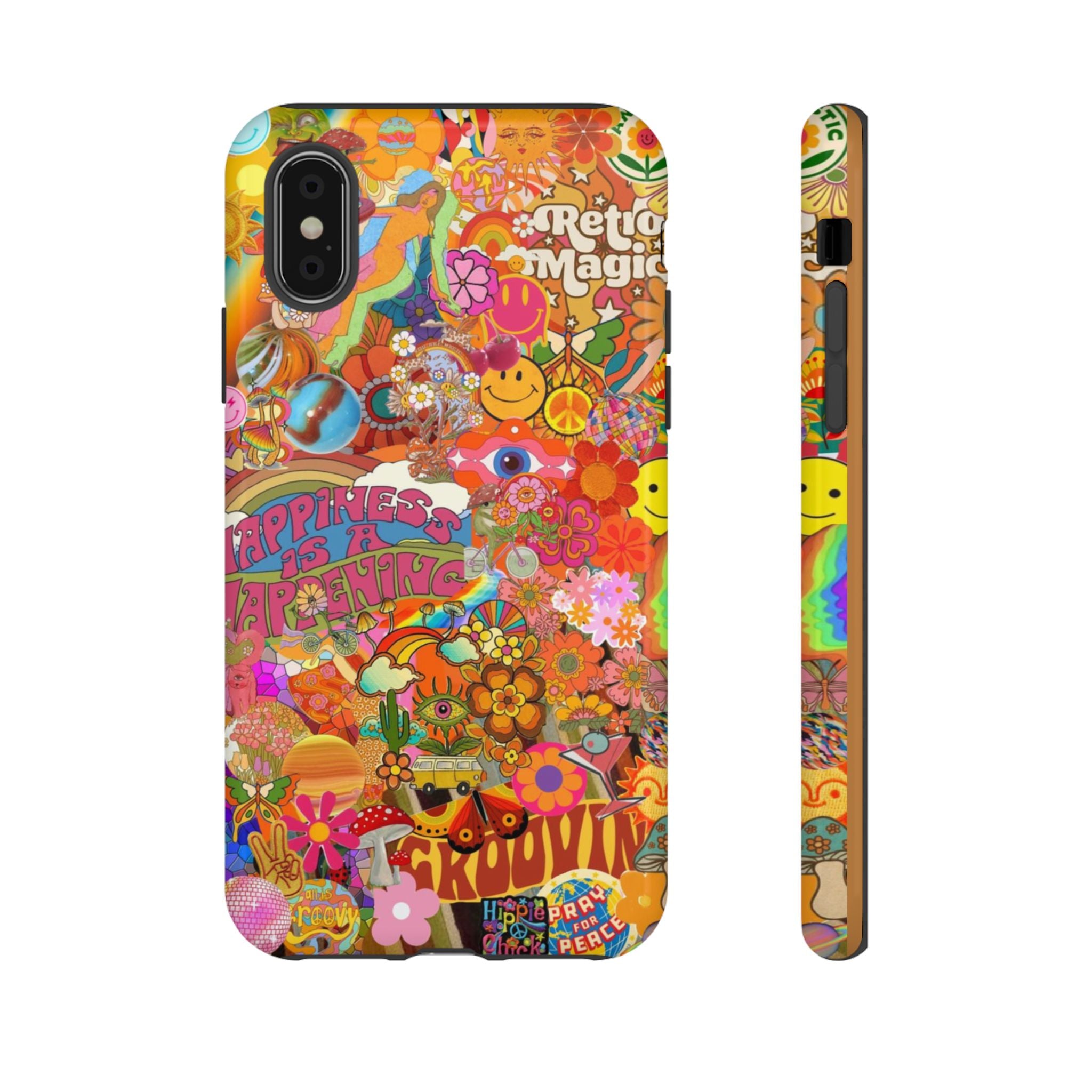 Happiness Is Happening – Groovy Hippie Retro Collage iPhone Case