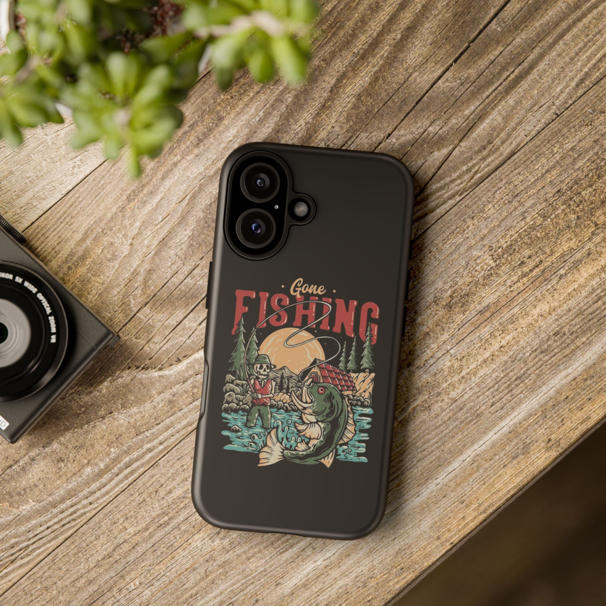 Gone Fishing Skeleton – Vintage Angler iPhone Case