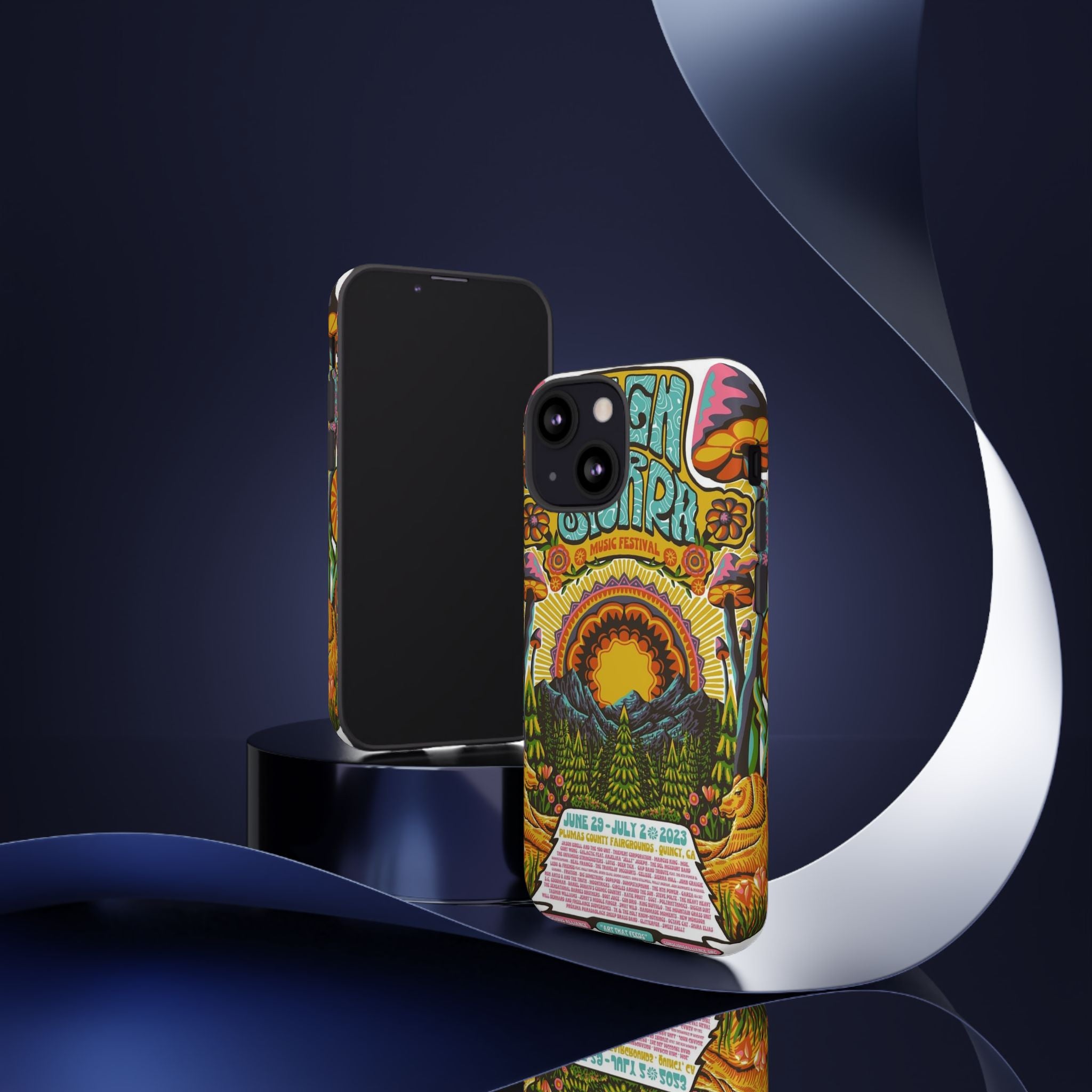 Psychedelic Festival Forest – Retro Mushroom Tough iPhone Case