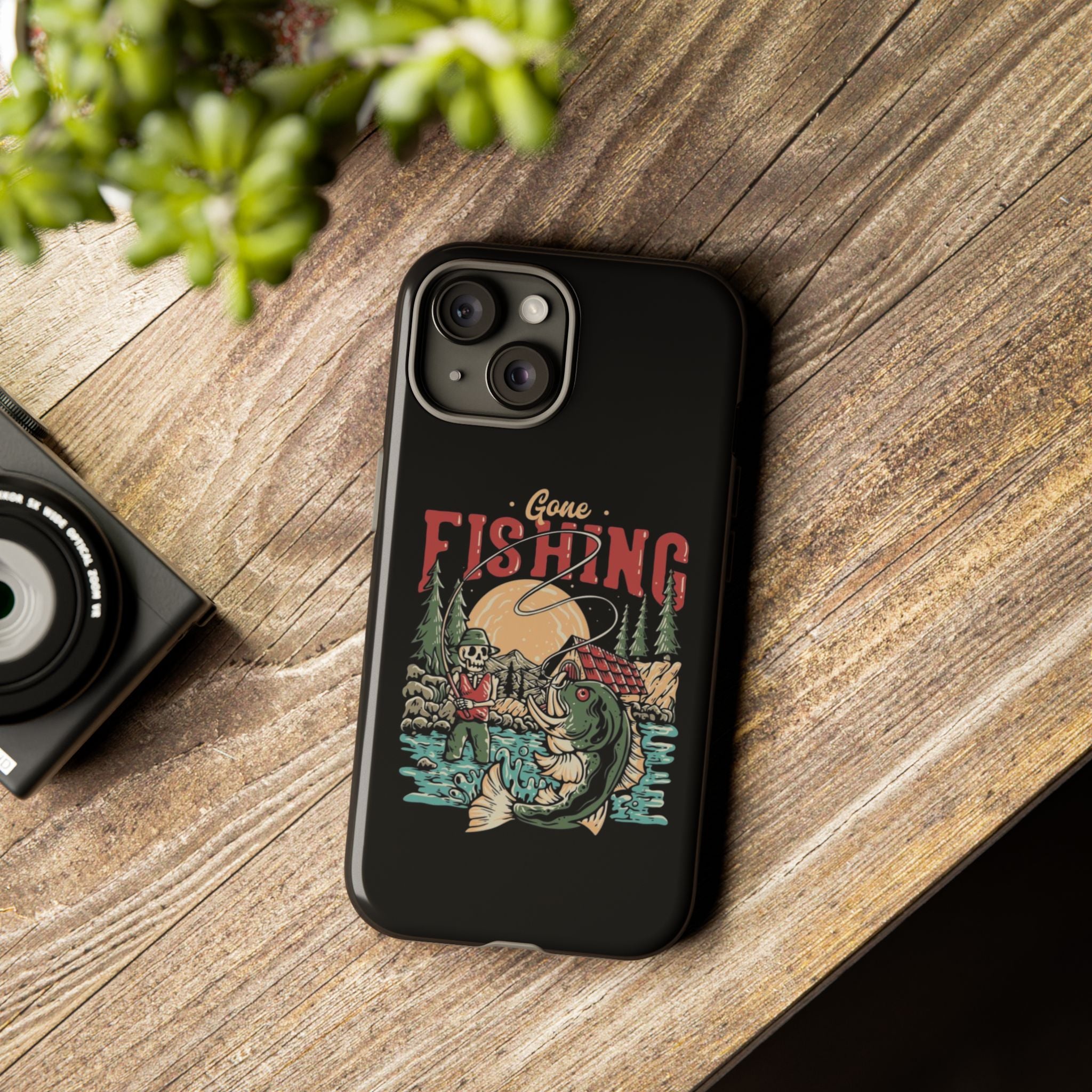 Gone Fishing Skeleton – Vintage Angler iPhone Case